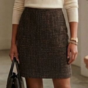 Talbots Skirt Womens Petite 8P Brown Tweed Pencil Straight Lined office siren